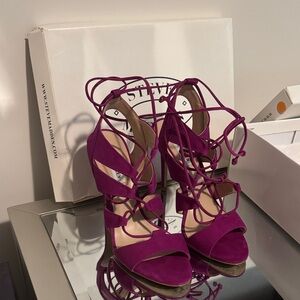 Steve Madden Magenta Suede Lace-Up Heeled Sandals